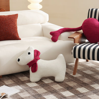 Knitted Dog Pillow met Rode Sjaal – RBAN SPCTRA Collectie